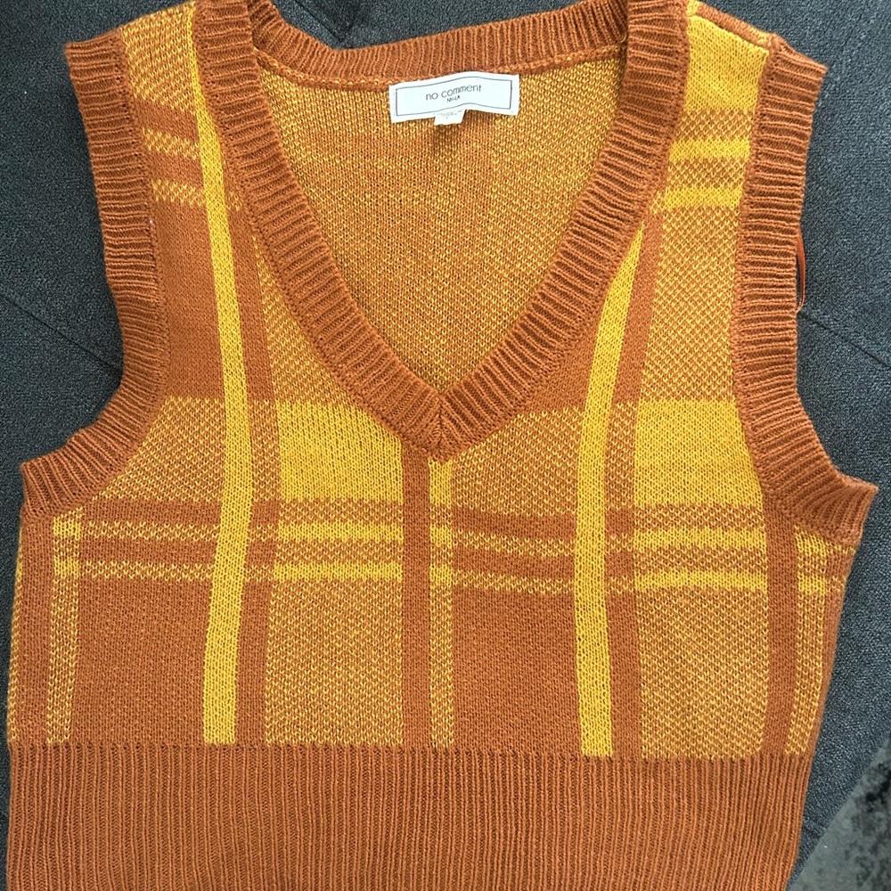 Women's Mustard Plaid V-Neck Sweater